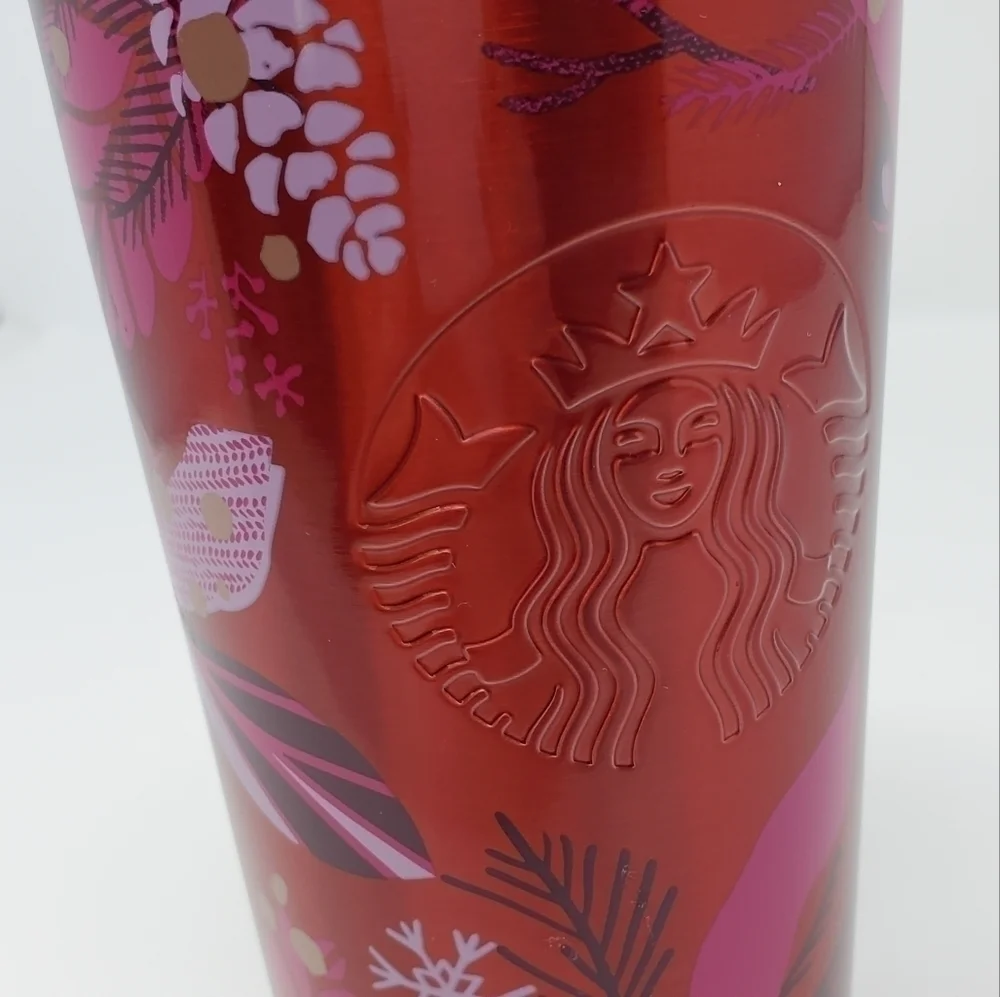 STARBUCKS NEW STAINLESS TUMBLER HOLIDAY 2021 RED & PINK COFFEE CUP BEVERAGE